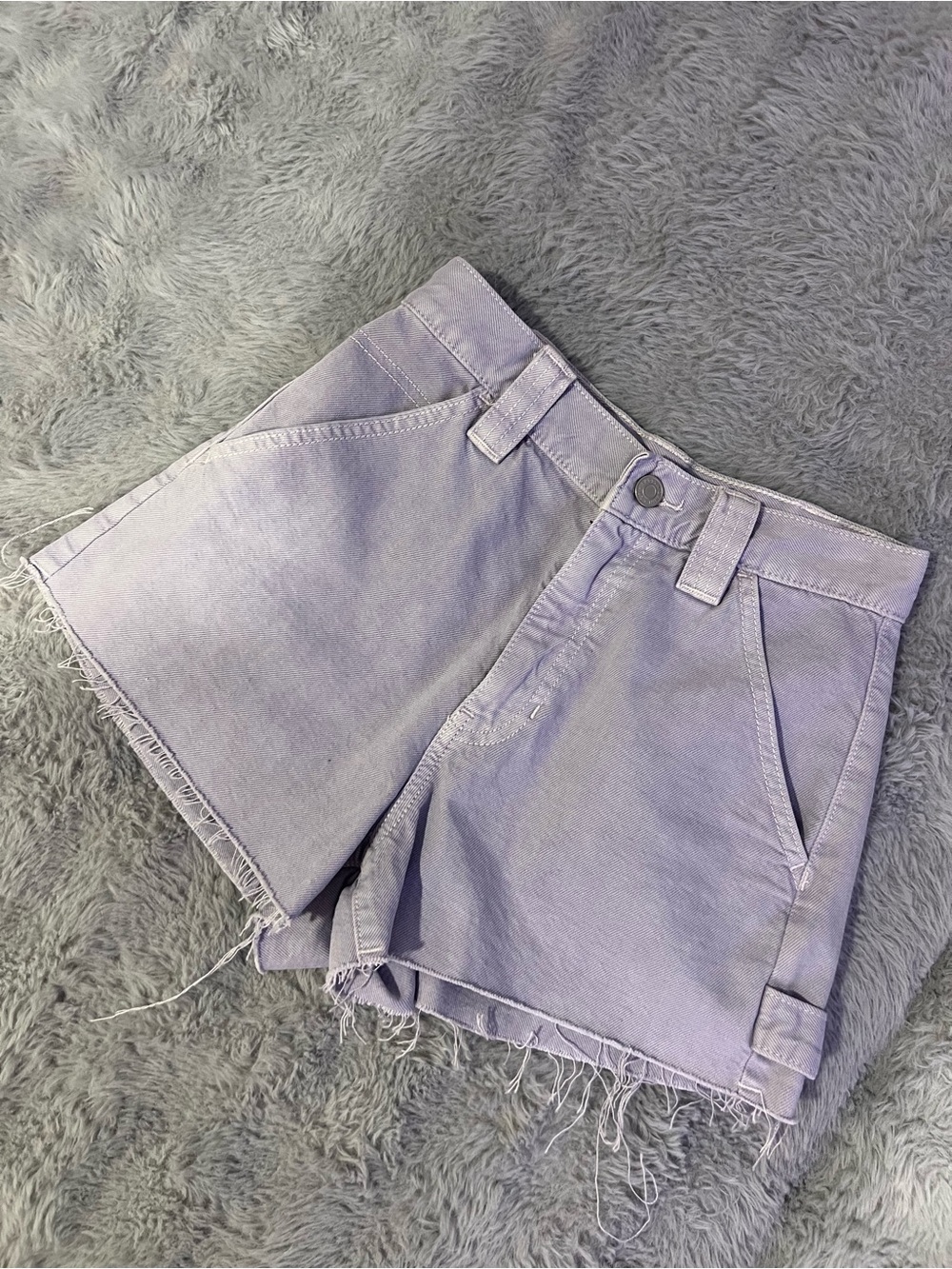 Pacsun Women's Utility High Waisted Denim Frayed Hem Jean Shorts Lavender Purple